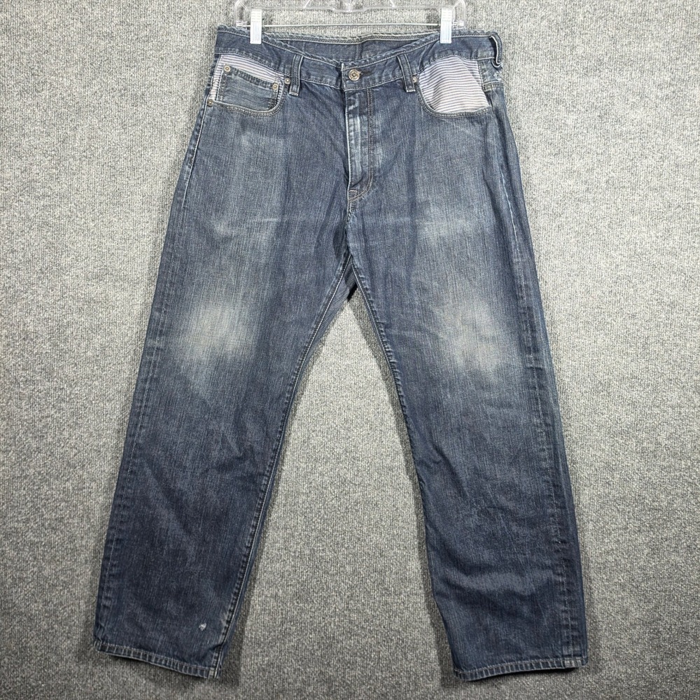 Levis 569 Jeans Mens 34x32 Loose Fit Baggy Indigo Wash Distressed Denim